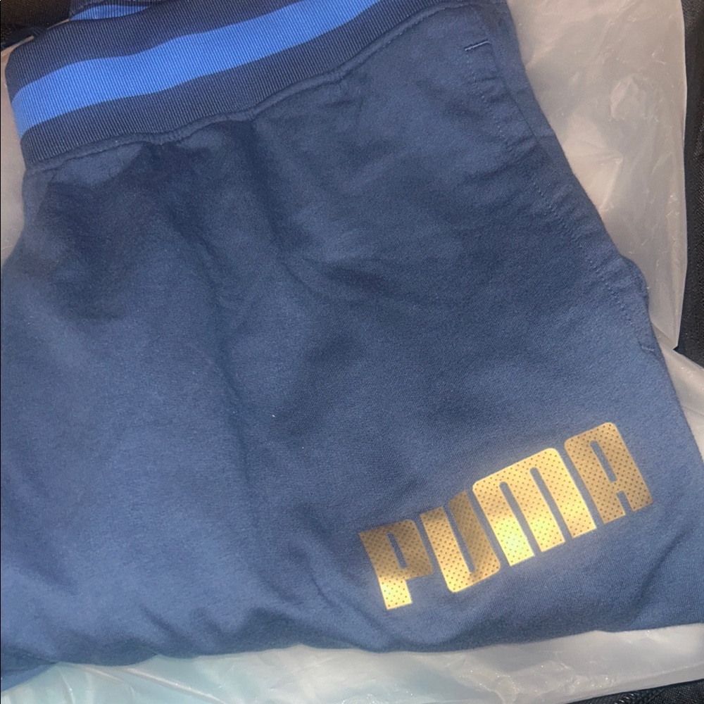 Puma Navy Sweatpants with Gold Logo